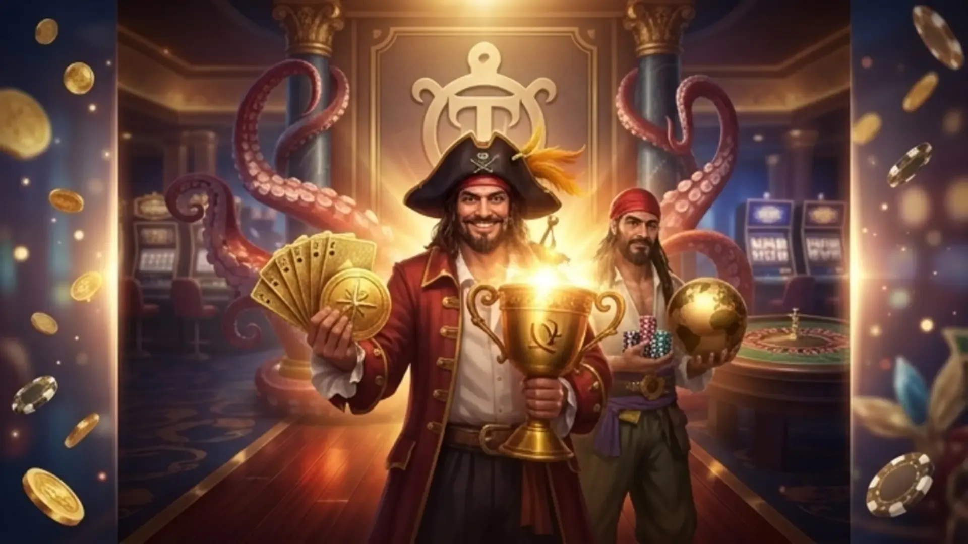 Capitaine pirate avec pièces d'or sur Tortuga Casino