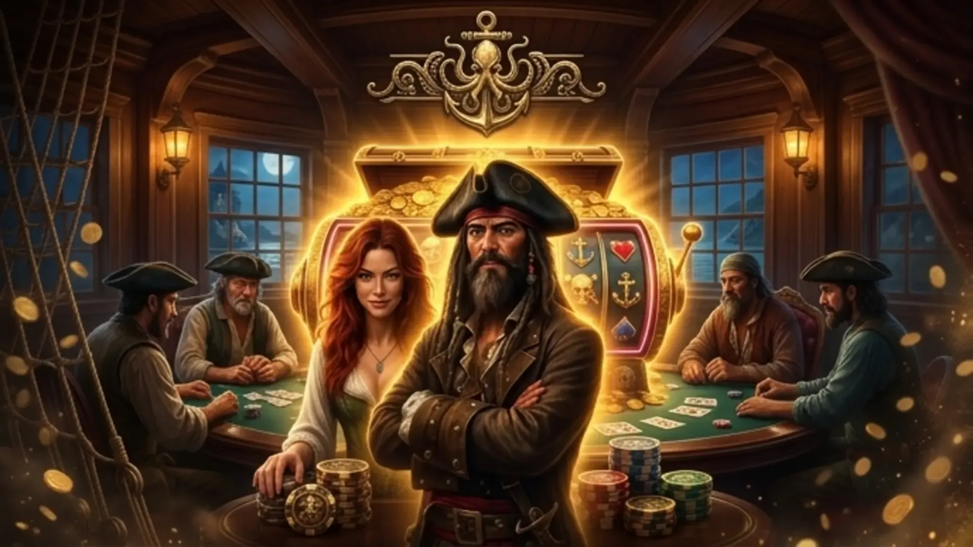 Tortuga Casino – Scène de poker pirate dans une taverne